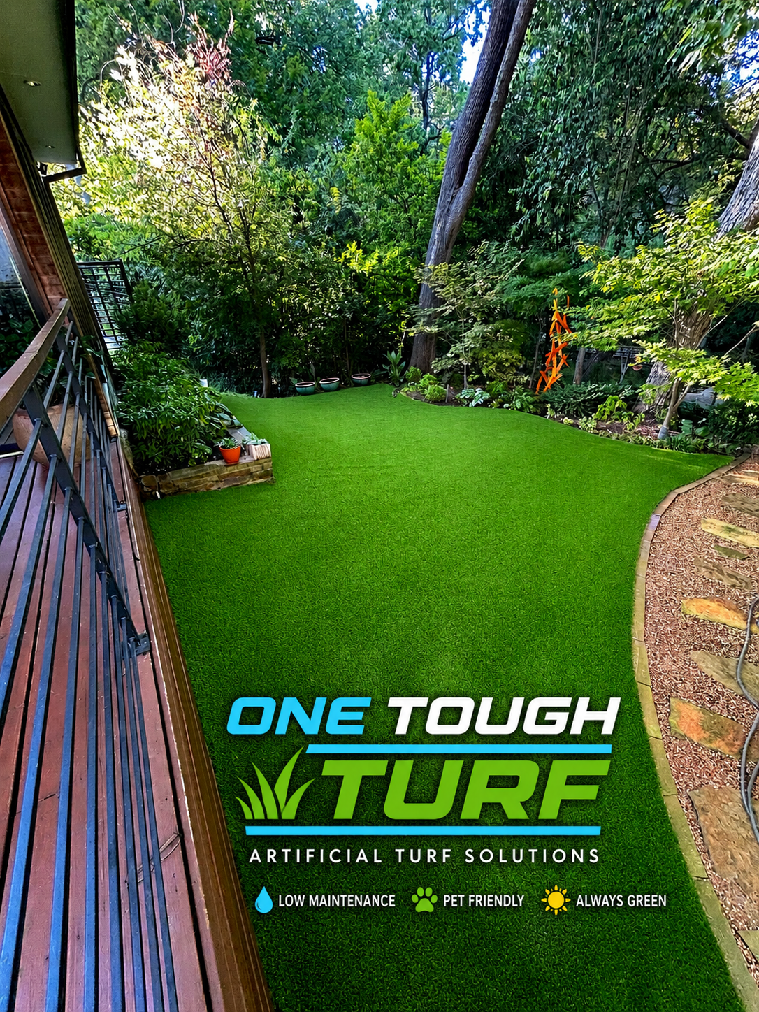 Finished artificial turf backyard in North Texas